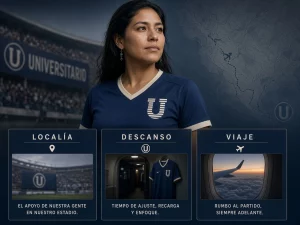 Mujer peruana comparando localía, descanso y viaje de Universitario antes de un partido