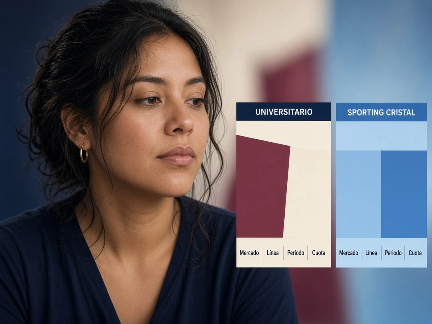 Mujer peruana comparando cuotas y mercados de Universitario vs Sporting Cristal