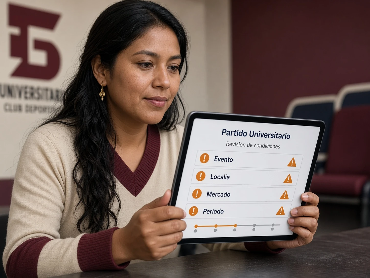 Mujer peruana revisando errores comunes antes de apostar a Universitario