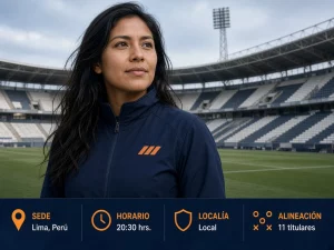 Mujer peruana verificando sede, horario y localía de Universitario en el Monumental